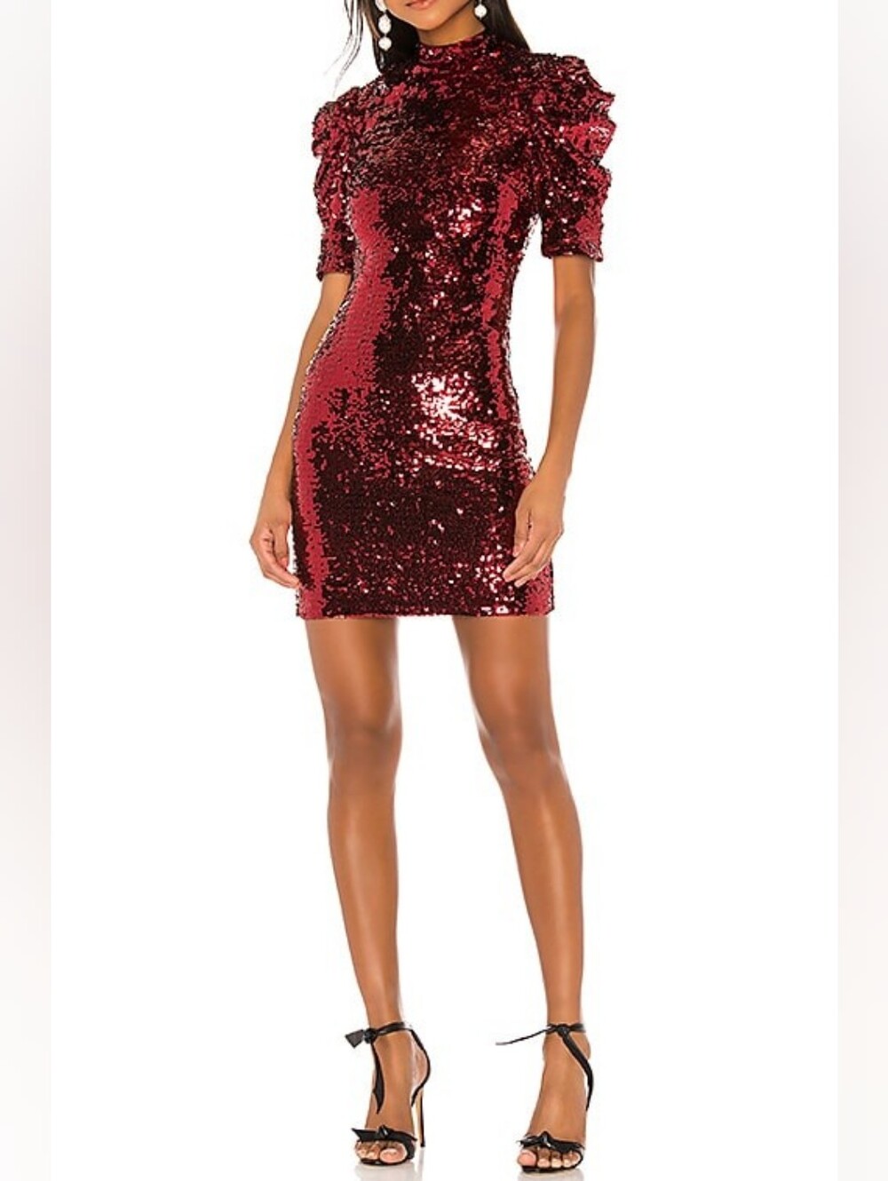 Alice + Olivia Brenna Sequin Fitted Puff Sleeve Dress